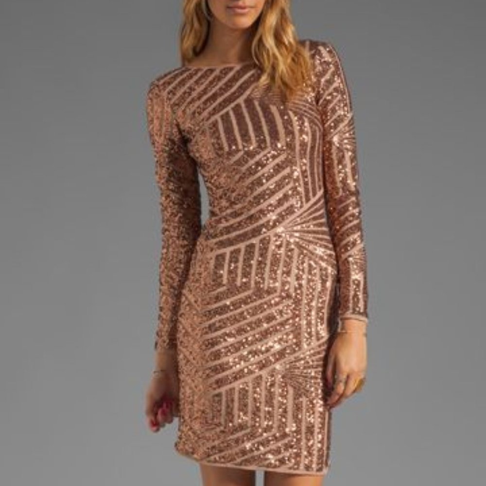 BCBG Stretchy Sequin Dress with Scoop Back